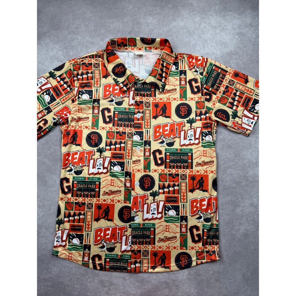 San Francisco Giants MLB Beat LA AOP Button Shirt Mens M Oracle Park Bridge